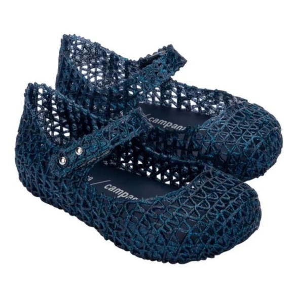 Mini Melissa Blue Glitter Campana Mary Jane Shoes - Picture 1 of 9